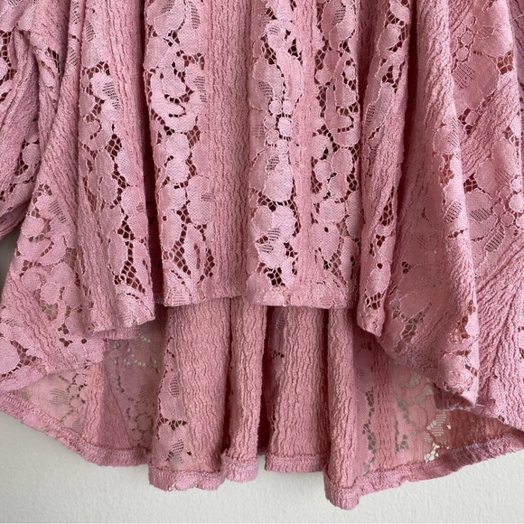 Free People Stacey Lace Blush Crop Puff Sleeve Relaxed Fit Top Size Small - Picture 12 of 15